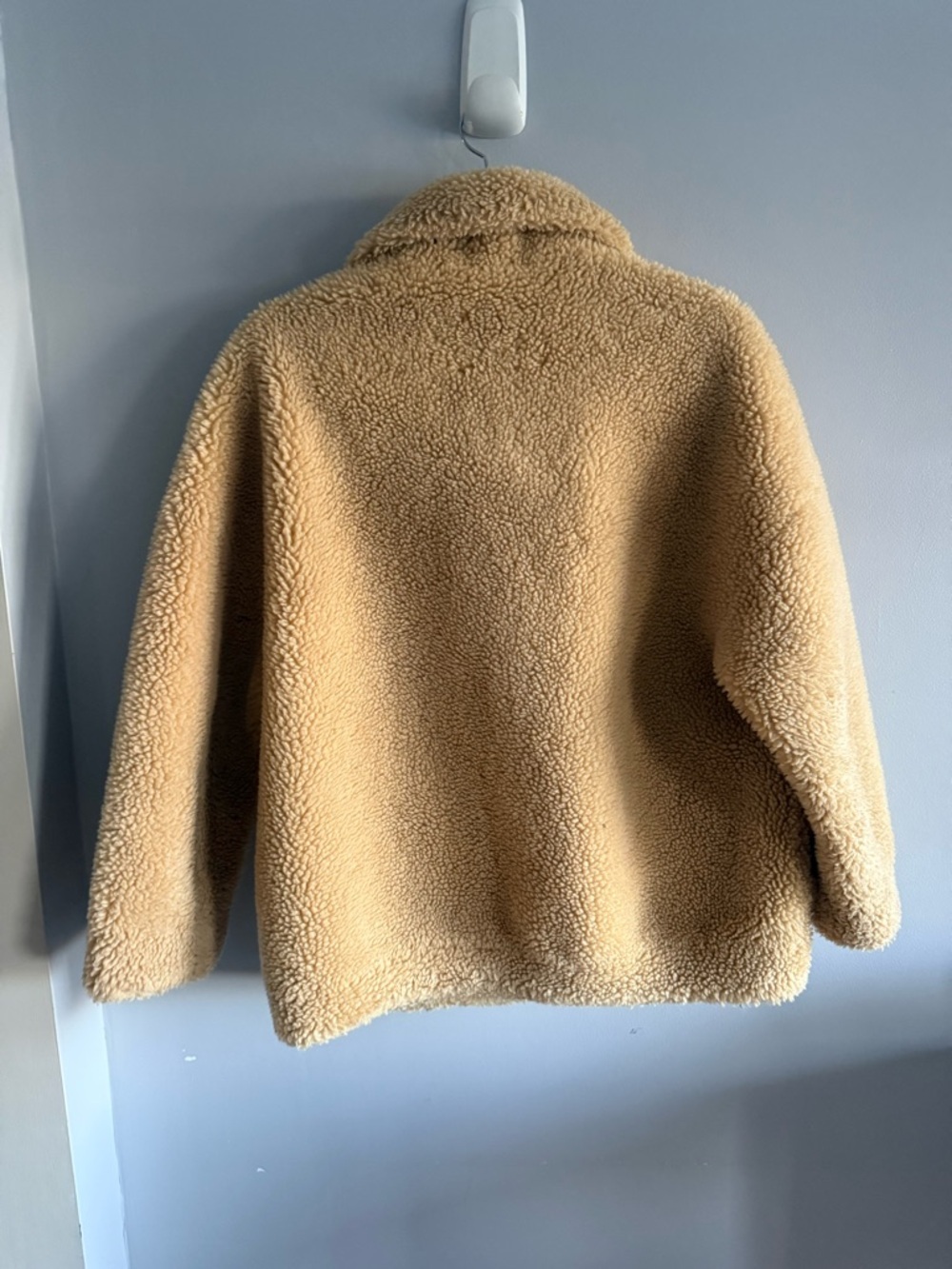 Zara Teddy Jacket Sherpa Fleece Camel Tan Cozy Zip Coat XS Oversized Pockets - Picture 2 of 8